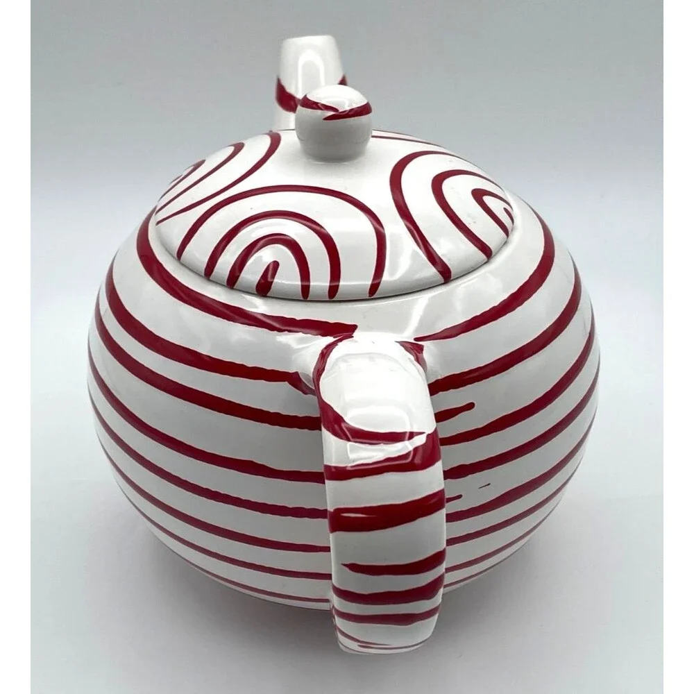 Gmunder Keramik Austria Red Flamed Teapot with Lid Dizzy Red Stripe VERY RARE